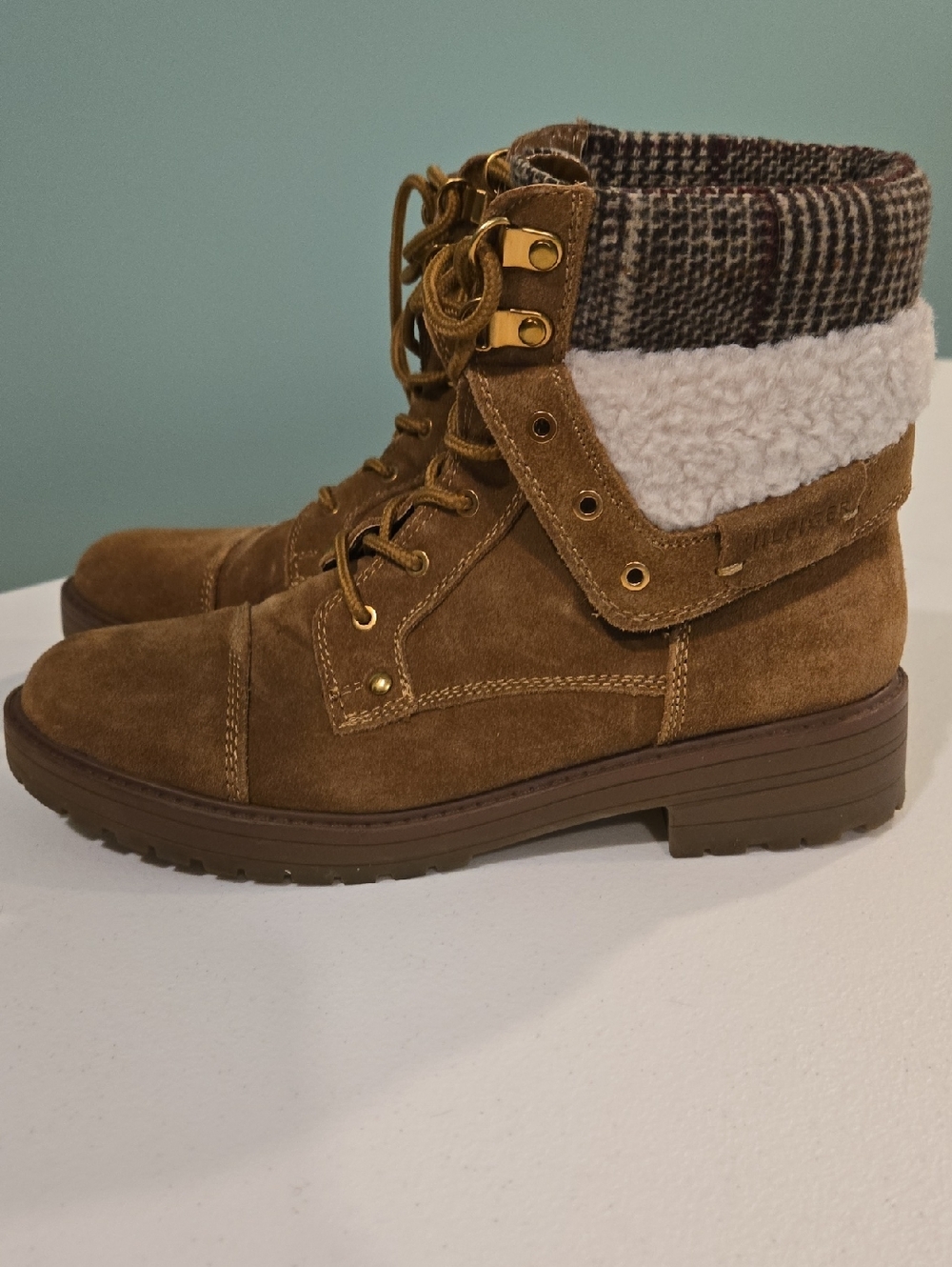 Tommy Hilfiger Brown Suede Lace-Up Fold-Over Boots